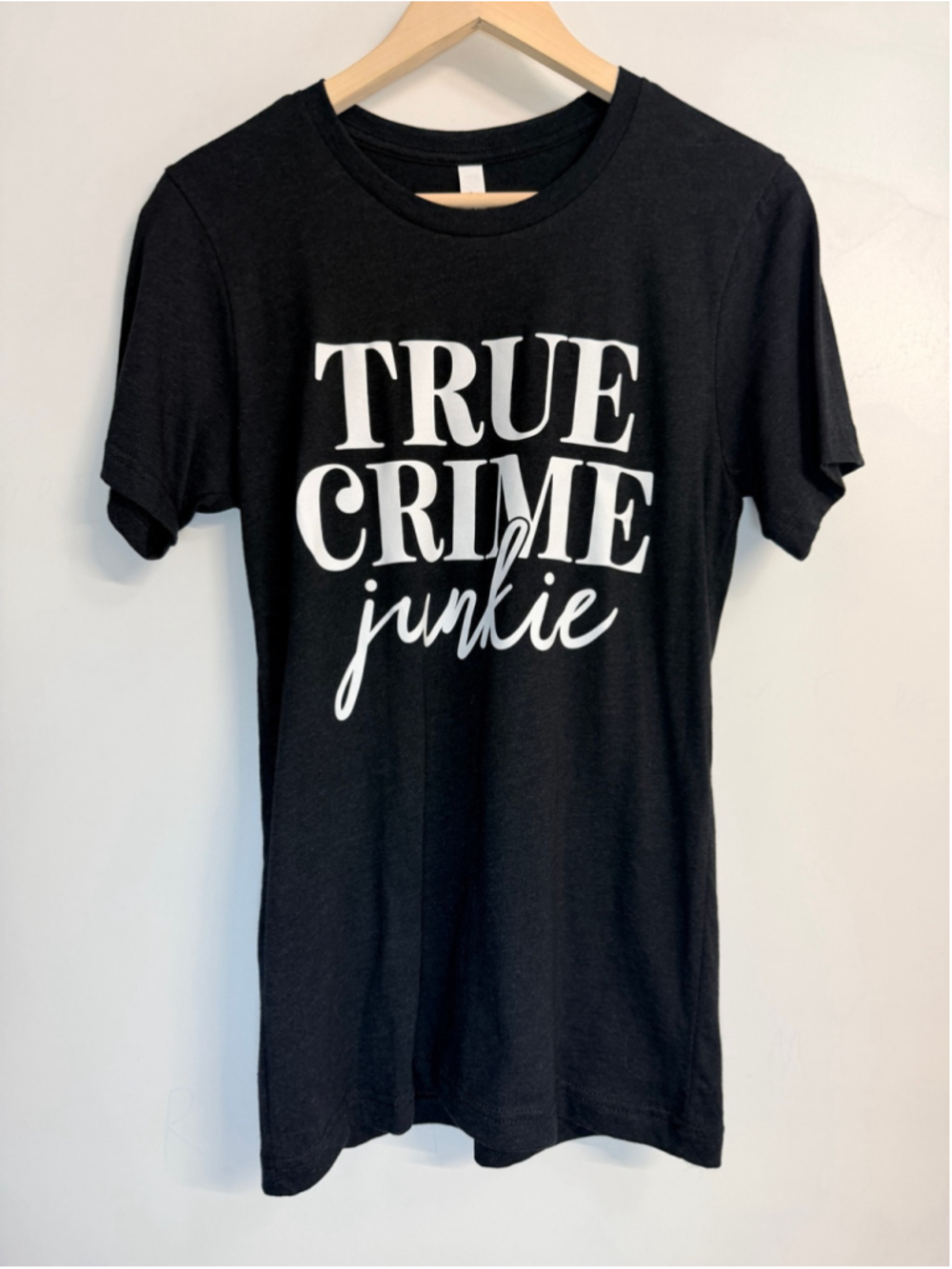Women's Bella Canvas Black True Crime Junkie Short Sleeve Tee Small